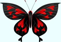 赤いハート模様の蝶のイラスト