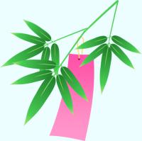 笹の葉（ピンク色の短冊付き）のイラスト